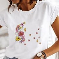 Auroral Női pólók női nyári vicces toll nyomtatási minta Kerek nyakú Rövid ujjú póló felső