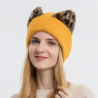Heiheiup női gyapjú kalap leopárdmintás macska fül kalap női rugalmas kötés hideg kalap sí kalap meleg kalap Tapper