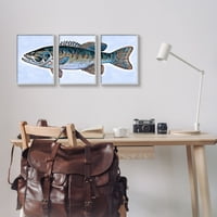 Stupell tengeri basszus halász Tengeri Élet állatok & rovarok festés szürke keretes Art Print Wall Art, készlet 3