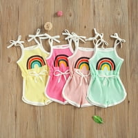 Babibeauty Kisgyermek Kislány Ujjatlan Kötőfék Munkaruha Bordázott Romper Rövidnadrág Playsuit Rainbow Outfit Aranyos