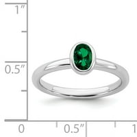 Sterling Ezüst Ovális Létrehozott Smaragd Gyűrű