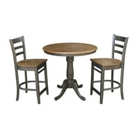 Nemzetközi koncepciók 3 darabos étkezőkészlet 36 kerek hosszabbító asztallal és számláló magasságú székekkel, Hickory