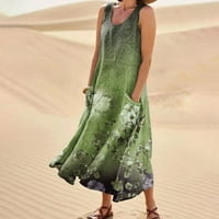 Női ruha, tavaszi nyári Boho Alkalmi Divat Ujjatlan Ruha nyaraláshoz nagy méretű hadsereg zöld XL