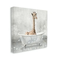 Stupell Industries baba zsiráf fürdő idő aranyos állati dizájn vászon fali művészet, Kim Allen