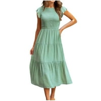 cllios női nyári ruha nyomtatás strand ruha ujjatlan egy vonal ruha Legénység nyak Elegáns ruha tengerparti nyaraláshoz