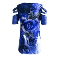 Női ingek női nyári Fasion Laza Rózsa nyomtatási kivágás Rövid ujjú V-nyakú cipzár felső Kék XXXL