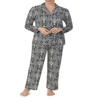 Ellen Tracy hosszú ujjú galléros paisley pizsamák szett