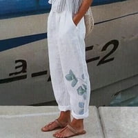 Zzwxwb hosszú nadrág női női nyári alkalmi laza pamut és vászon zseb nyomtatás nadrág nadrág Fehér M
