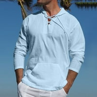 LEEy-world Férfi póló Férfi tavaszi nyári alkalmi strand trópusi pamut heveder felső zseb egyszínű kapucnis hosszú