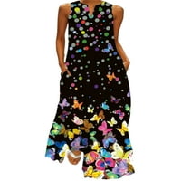 Lumento Női hosszú Maxi ruhák V nyakú tartály ruha ujjatlan nyári strand Sundress Laza Virágmintás stílus a 5XL