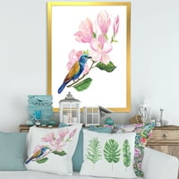 Designart 'kék madár ül egy rózsaszín magnólián' hagyományos keretes művészeti nyomtatás