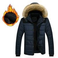 Férfi szabadtéri meleg téli vastag kabát kapucnis kabát kabát cipzáras zseb Navy XXXL