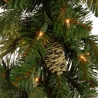 Nemzeti fa Társaság előre megvilágított mesterséges Karácsonyi koszorú, Zöld, Carolina fenyő, fehér fények, díszített