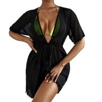 Relanfenk fürdőruha Coverup a nők puszta háló rövidnadrág Beach Wrap Bikini pakolások szilárd Pom puszta Chiffon fürdőruhák