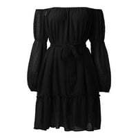 Lroplie fekete ruhák Női Hairball Chiffon egy váll Hosszú ujjú öv laza Alkalmi Női ruha XL