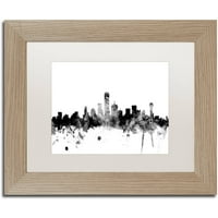 Védjegy Szépművészet Dallas Texas Skyline B & W vászon művészete, Michael Tombsett, White Matte, Birch Frame