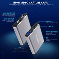 Pyle Video Capture Card, Full HD HDMI -tól USB audio videó DSLR Camcorder Action Cam, ultra alacsony késés vagy élő