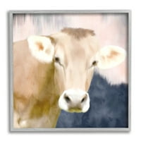 Stupell Industries Country Cow Catther Cellature festő tájfestmények szürke keretes művészeti nyomtatási fal művészet,
