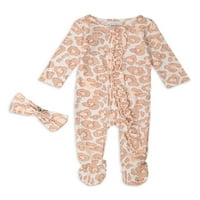 Jessica Simpson újszülött lányok Sleep ' N Play lábú pizsama & fejpánt, 2 darabos PJ készlet