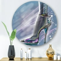 Designart 'Fényes nő cipő magas sarkú stiletto csillogással' Modern Circle Metal Wall Art - 23 lemez