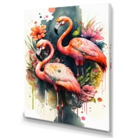 Designart Aranyos Flamingos Floral Art II Canvas Wall Art