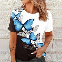 Butterfly Nyomtatott Rövid Ujjú Crewneck Pólók Női Nyári Alkalmi Laza Felsők Blúzok Női Divat