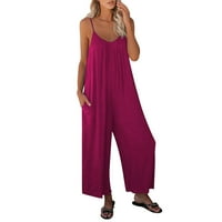 iOPQO Jumpsuits Női széles láb nadrág Női Női laza ujjatlan Jumpsuits Stretchy hosszú nadrág Romper Jumpsuit zsebekkel