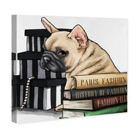 Wynwood Studio Animals Wall Art vászon nyomatok 'Fashion Books Frenchie' Kutyák és Kiskutyák - Brown, Fehér