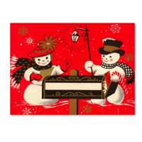 Védjegy Képzőművészet 'Vintage Christmas Hóemberek' vászon Art by Vintage Apple Collection