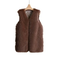 Hinvhai női kabát plusz méretű Női közepes hosszúságú mellény meleg női mellény kabát felsők kávé 8