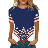 Dianli Usa Top női kerek nyakú tunika amerikai zászló csillag csíkos nyomtatás rövid ujjú nyári pólók divat laza felsők