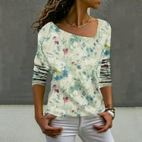 Feternal Női póló blúz divat alkalmi szabálytalan v-nyakú nyomtatás Hosszú ujjú ing