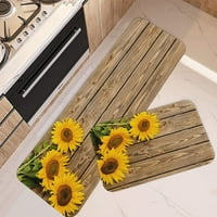 Sárga napraforgó konyhai szőnyegek és szőnyegek Csúszásmentes mosható készlet 2, rusztikus fából készült tábla konyhai