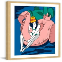 Úszó flamingó i keretes festménynyomtatás