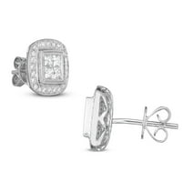 Ct. T.W. Hercegnő-vágott quad gyémánt párna keret fülbevalók 10k fehéraranyban