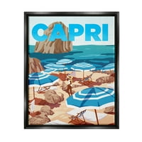 Stupell Industries Capri Italian Summer Beach Island Graphic Art Jet Black Floating keretes vászon nyomtatott fali