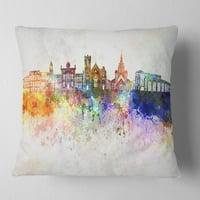 Designart színes Brampton Skyline - CityScape Painting Drow Pillow - 16x16