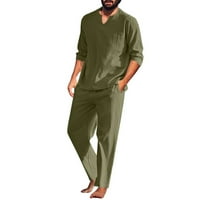 Férfi Pamut vászon szett henley ing hosszú ujjú, alkalmi strand nadrág nyári jóga ruhák
