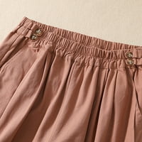 safuny női Pamut széles lábú rövidnadrág zseb nyári őszi divatos nadrág szilárd Lányok Retro nyugodt Elasztikus derék