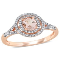 Carat T.G.W. Morganite és Carat T.W. Gyémánt 14KT rózsa arany dupla halo gyűrű