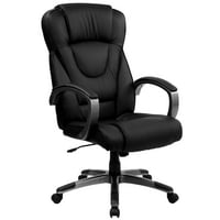 Flash bútorok magas hátsó fekete LeatherSoft Executive forgatható irodai szék titán Nylon alap és hurok karok
