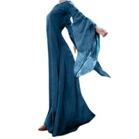 Őszi ruhák nőknek Női alkalmi ruhák őszi tél gótikus Retro szilárd hosszú ujjú labda ruhák Maxi ruha kék S