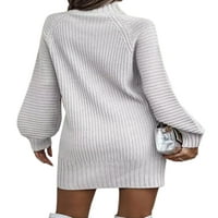Grianlook Női pulóver Jumper Hosszú ujjú pulóver ruha magas nyakú Mini Ruhák Női Slouchy puha Egyszínű Fehér XL