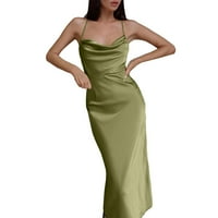 Női hosszú ruhák fűzőlyuk ruha női női nyári Egyszínű halom galléros kötőfék ruha pántok ruha