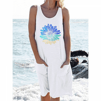 Női Molett méretű Ujjatlan Swing Mini ruhák nyári strand a vonal Sundress ujjatlan kötött alkalmi mellény közepes Fehér