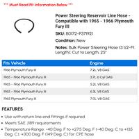 Szervokormány tartály vonal tömlő-kompatibilis-Plymouth Fury III