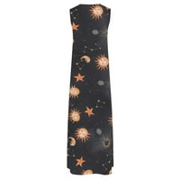 Női ruhák női Molett méretű nap csillagok Hold nyomtatás Ujjatlan Vintage Bohém Maxi ruha Női alkalmi ruha Narancs