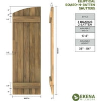 Ekena Millwork 1 2 W 69 H Americraft öt tábla külső igazi fa csatlakoztatott deszka-n-batten redőnyök, elliptikus felső,