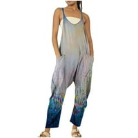 Nyári strand Jumpsuits Női v nyakú spagetti pántok divatos nyomtatás Boho Holiday Rompers Alkalmi Hosszú nadrág ruhák