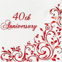 Crisky Red 40th Anniversary koktél szalvéták Rubin esküvői Party dekorációhoz, 3 rétegű eldobható ital desszert szalvéták,